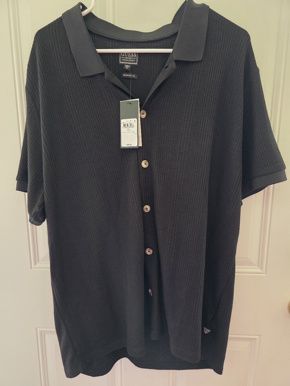 GUESS Black Men’s Short-Sleeve Button Polo with Textured Knit Size XL New With T
